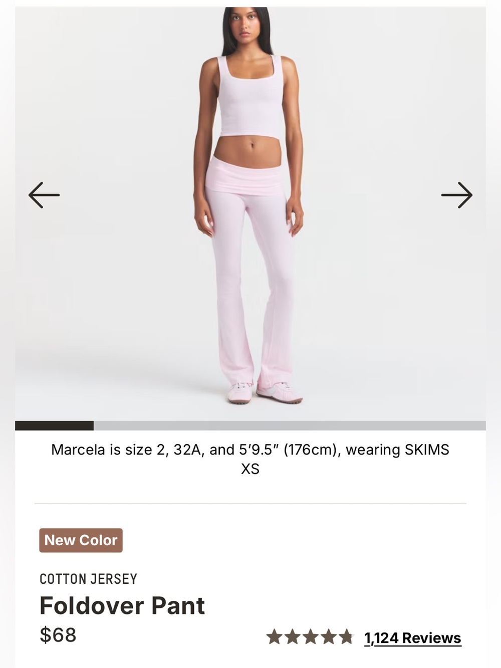 SKIMS COTTON JERSEY Foldover Pant Cherry Blossom XXS Pink